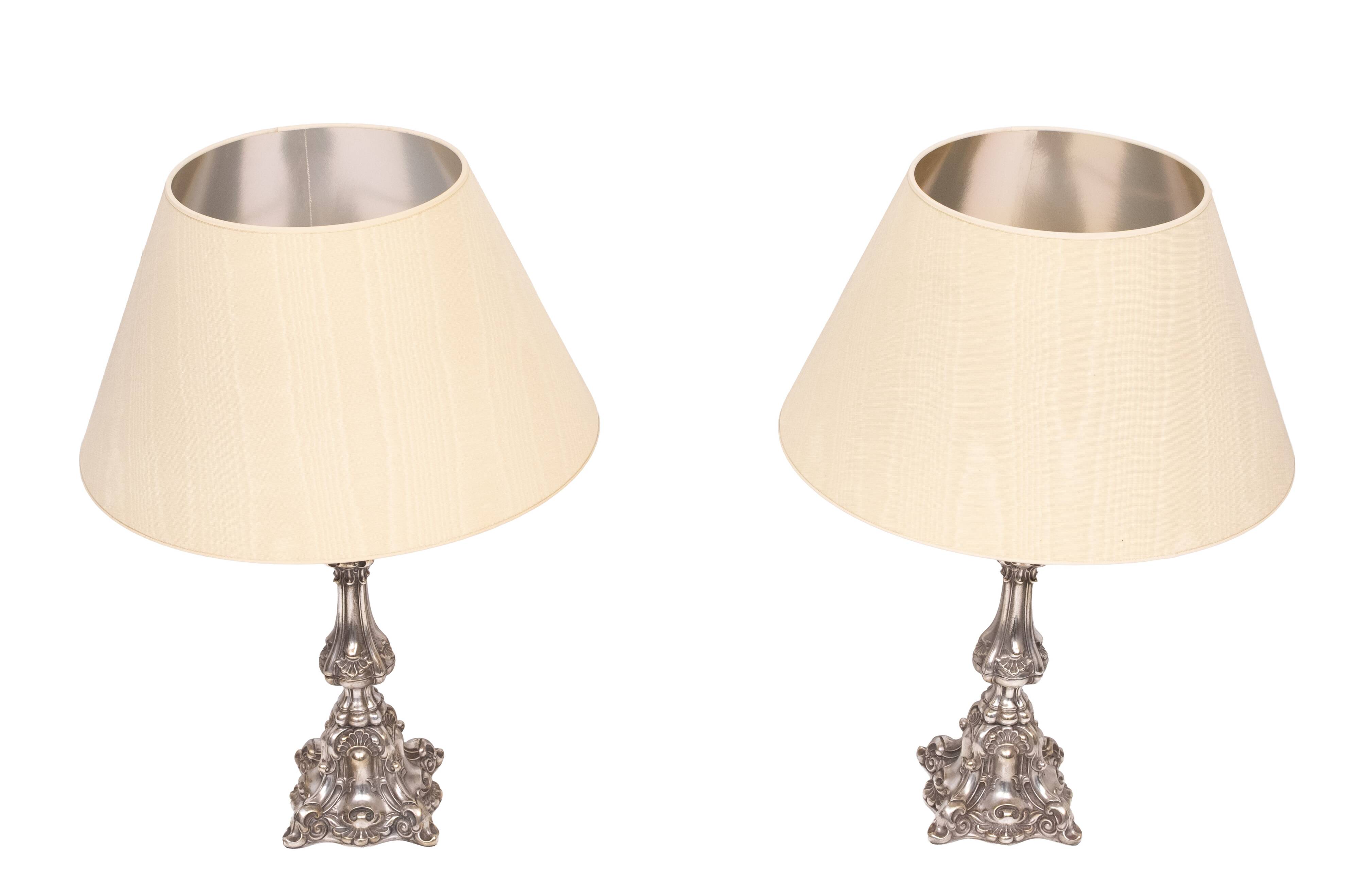 Stunning set of Rococo Silver Plated table lamps 1920s