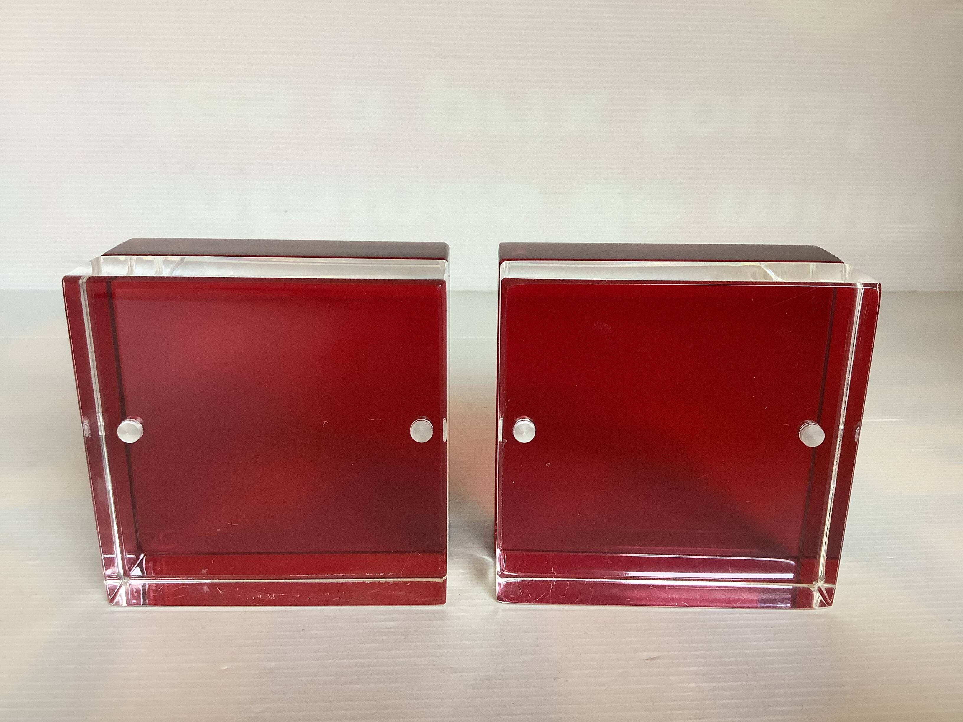 Pair of two-tone plexiglass bookends