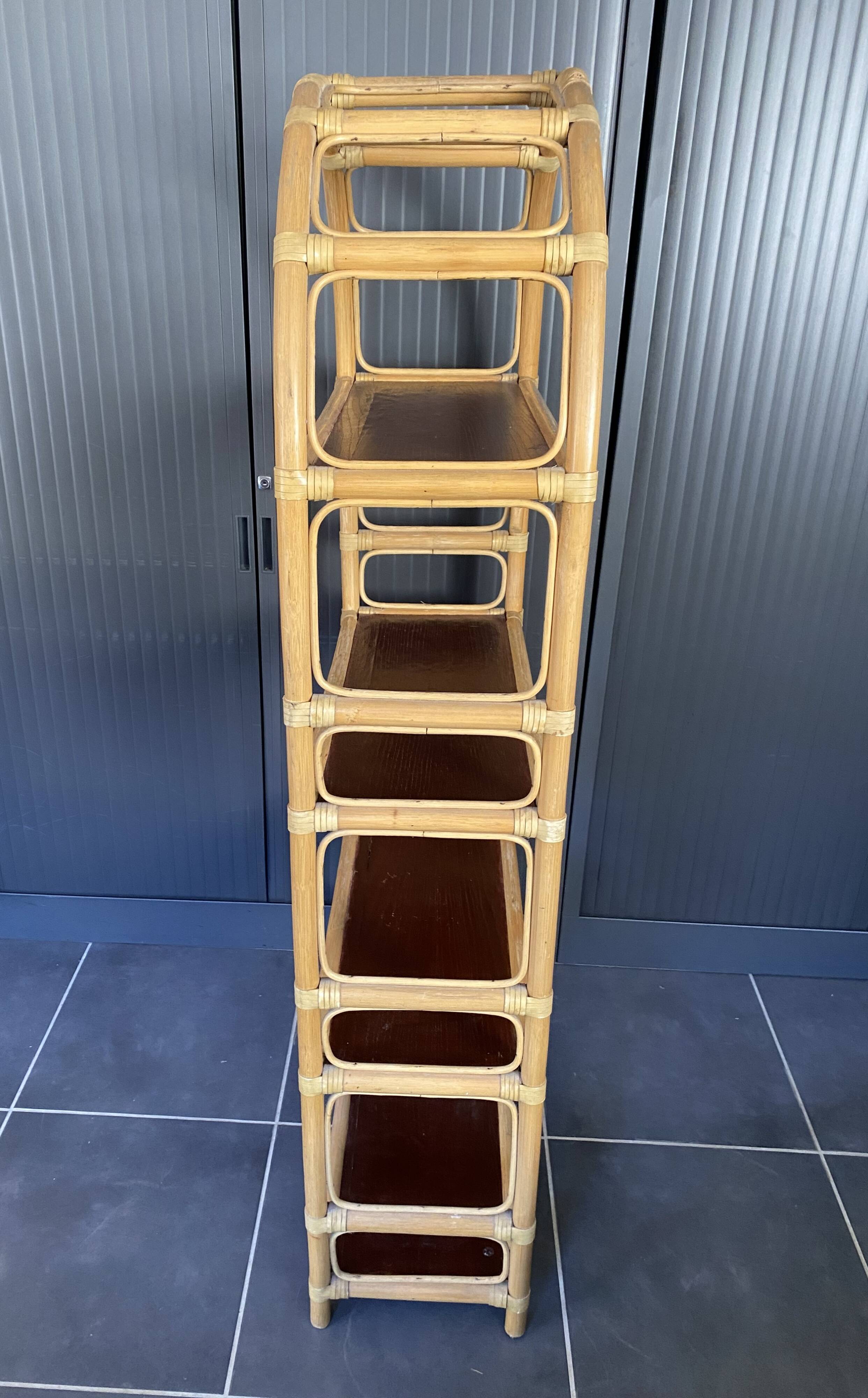 Vintage 1970s rattan bookshelf