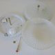 Set of 2 vintage hand blown ice glass wall sconces / pair of flush mount ceiling lights