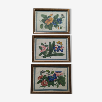 3 paintings on rice leaf ancient China chinese painting