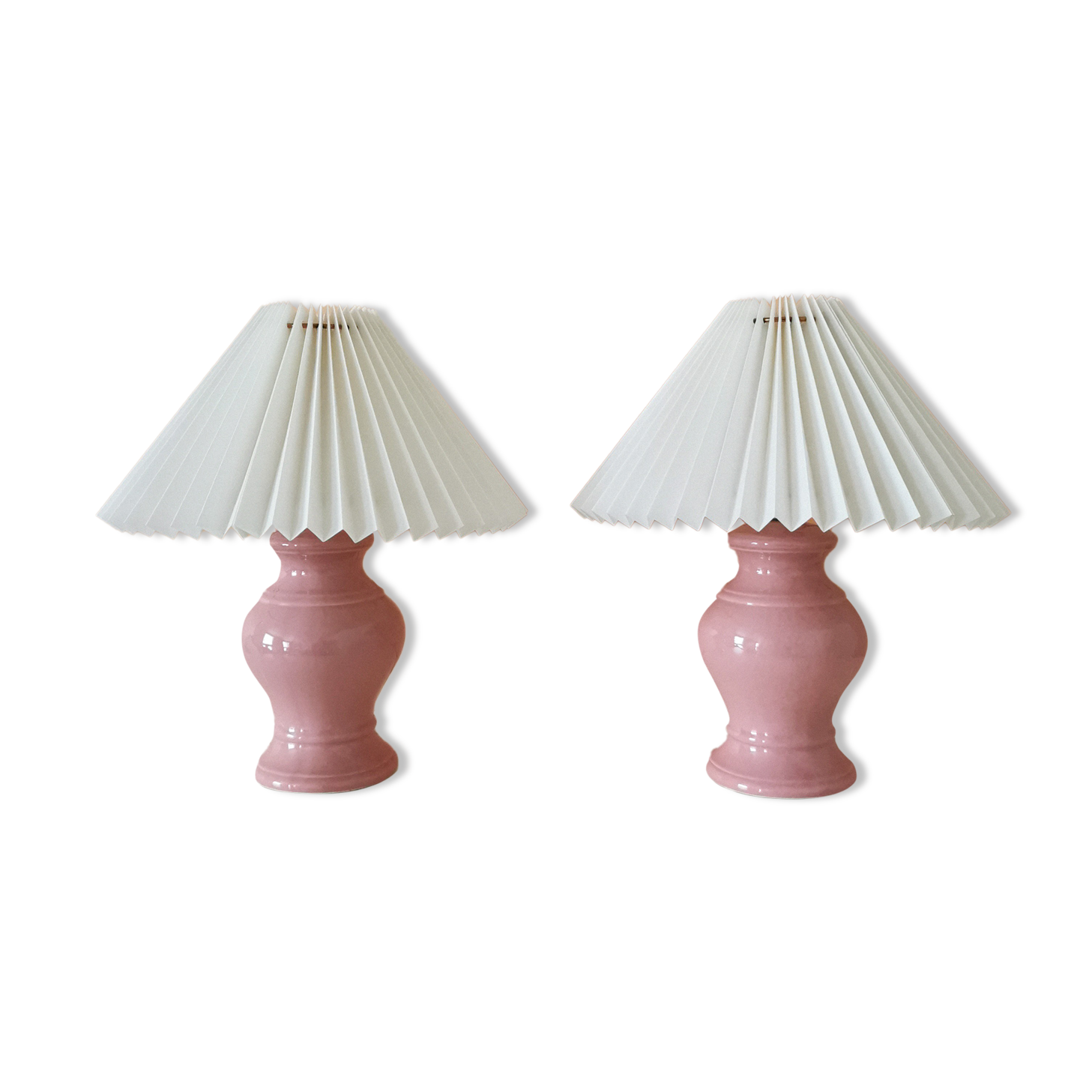 Pair of upcycled pink lamps with pleated lampshade
