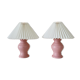 Pair of upcycled pink lamps with pleated lampshade