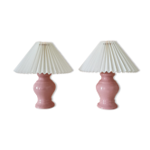 Pair of upcycled pink lamps with pleated lampshade