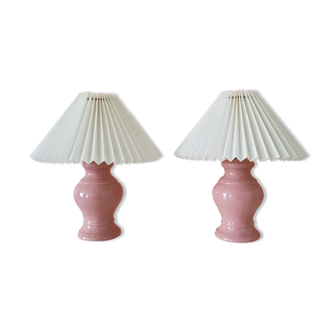 Pair of upcycled pink lamps with pleated lampshade