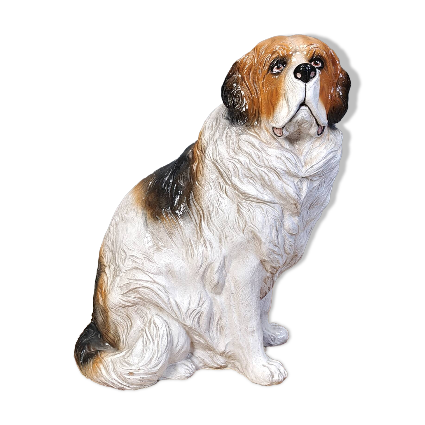 Life sized Vintage glazed terracotta St bernard dog sculpture, 1960s