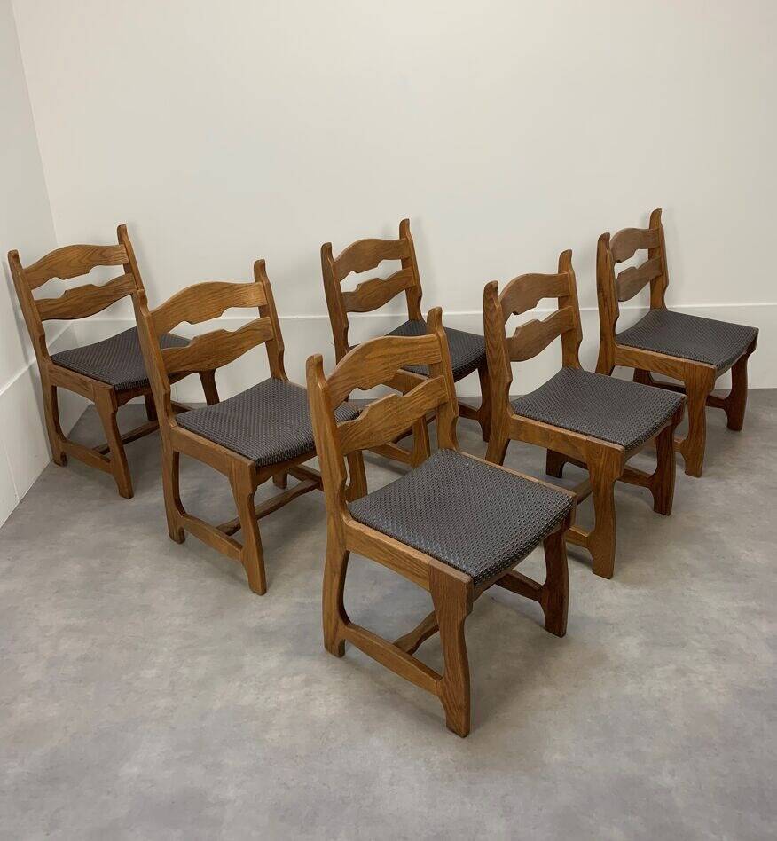 6 vintage solid wood brutalist chairs