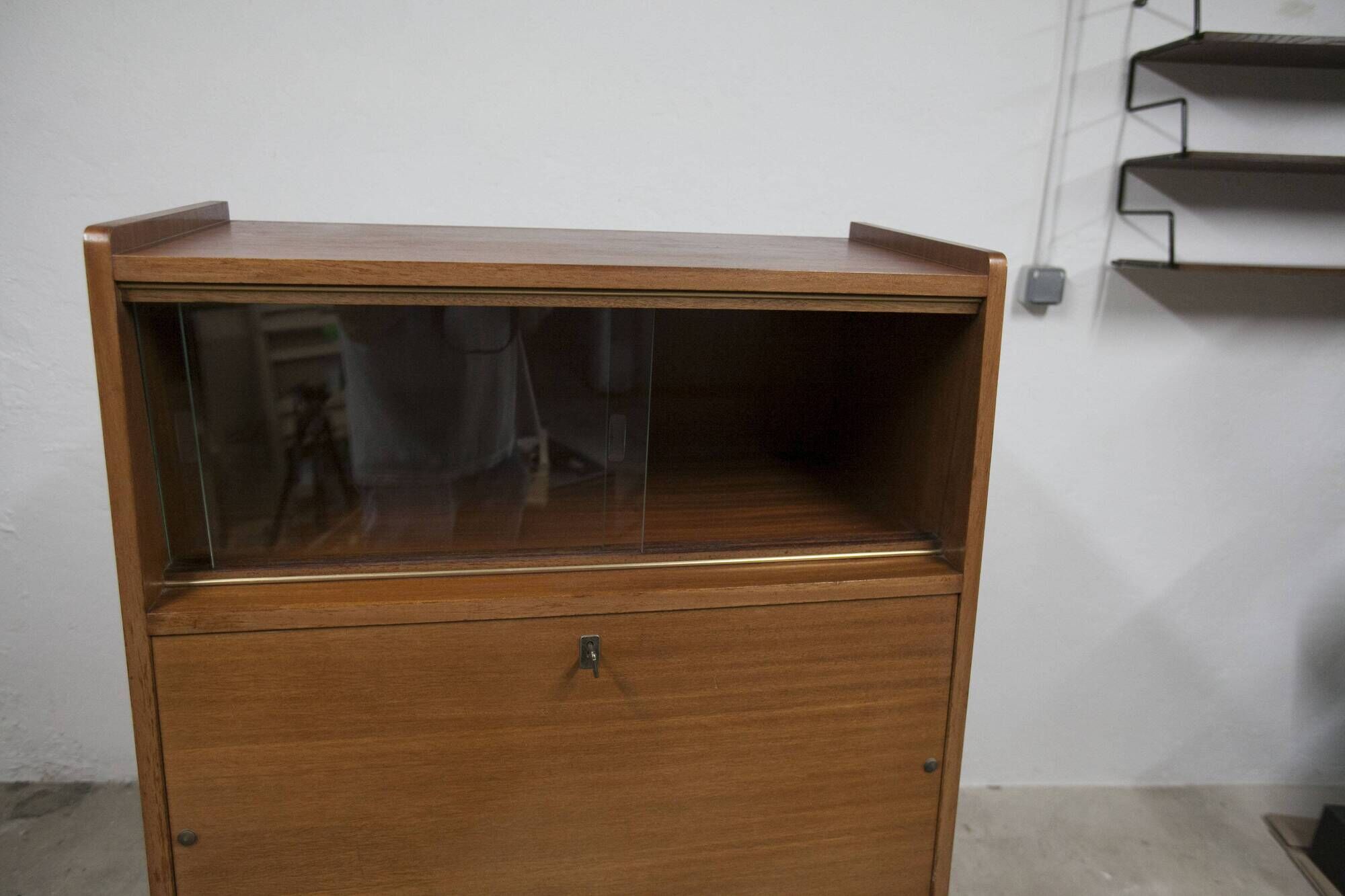 1960 Scandinavian secretary with teak compass feet and pastel yellow top