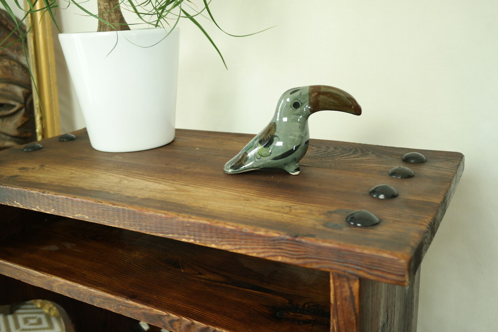 Old rustic fir side table