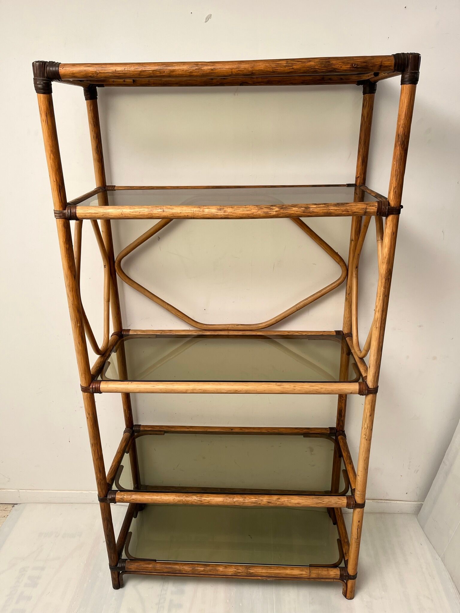 Showcase shelf in vintage smoked glass bamboo