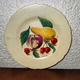 Faience plate in Longwy enamels signed Léa Valentin Les Fruits