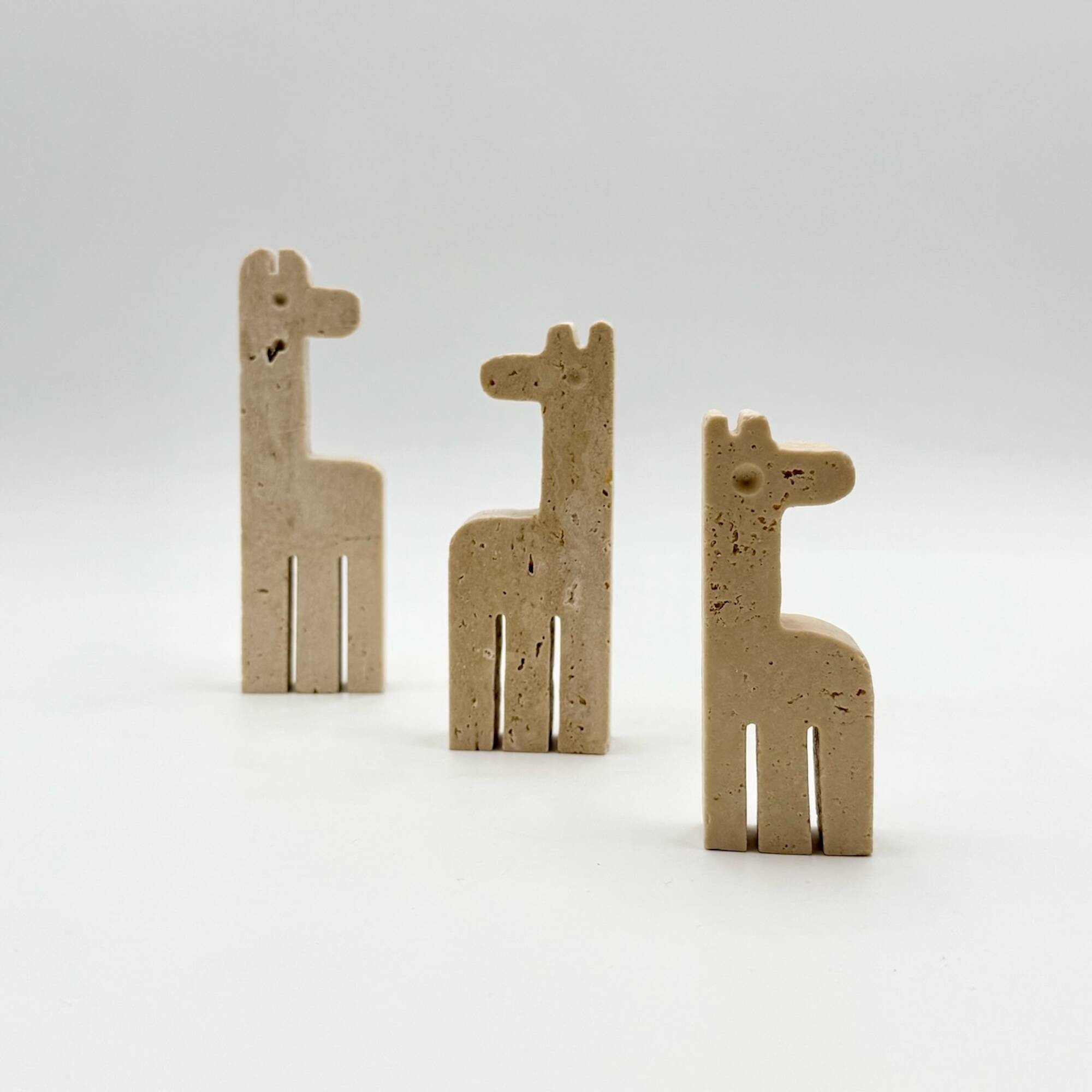 Set of Three Vintage Italian Travertine Animal Sculptures