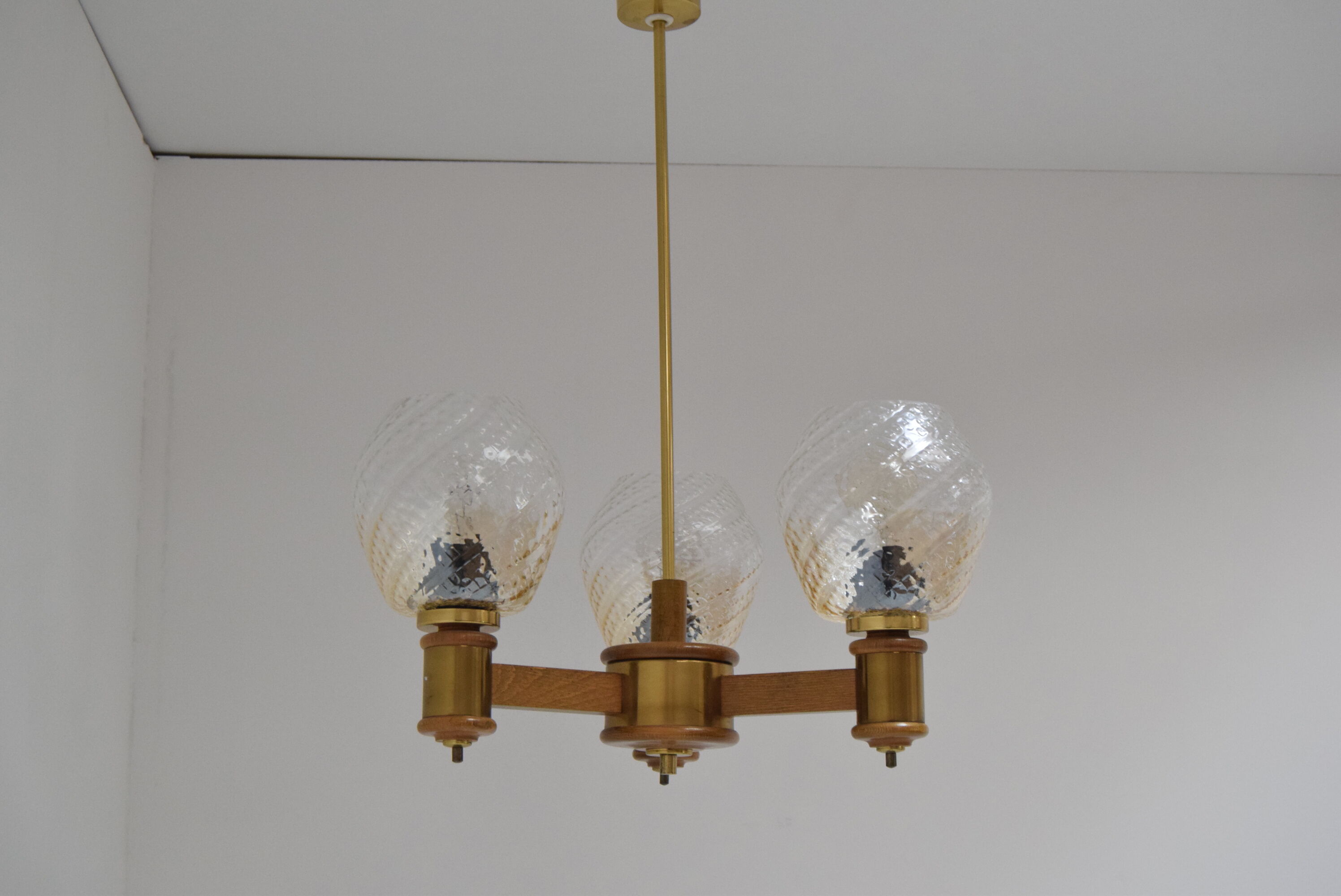 Mid-century Wood Chandelier,1970's.