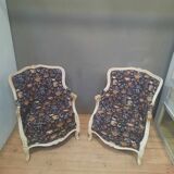 Pair of large Louis XV style bergere chairs