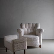 Pouf en fausse fourrure blanche | Années 1960