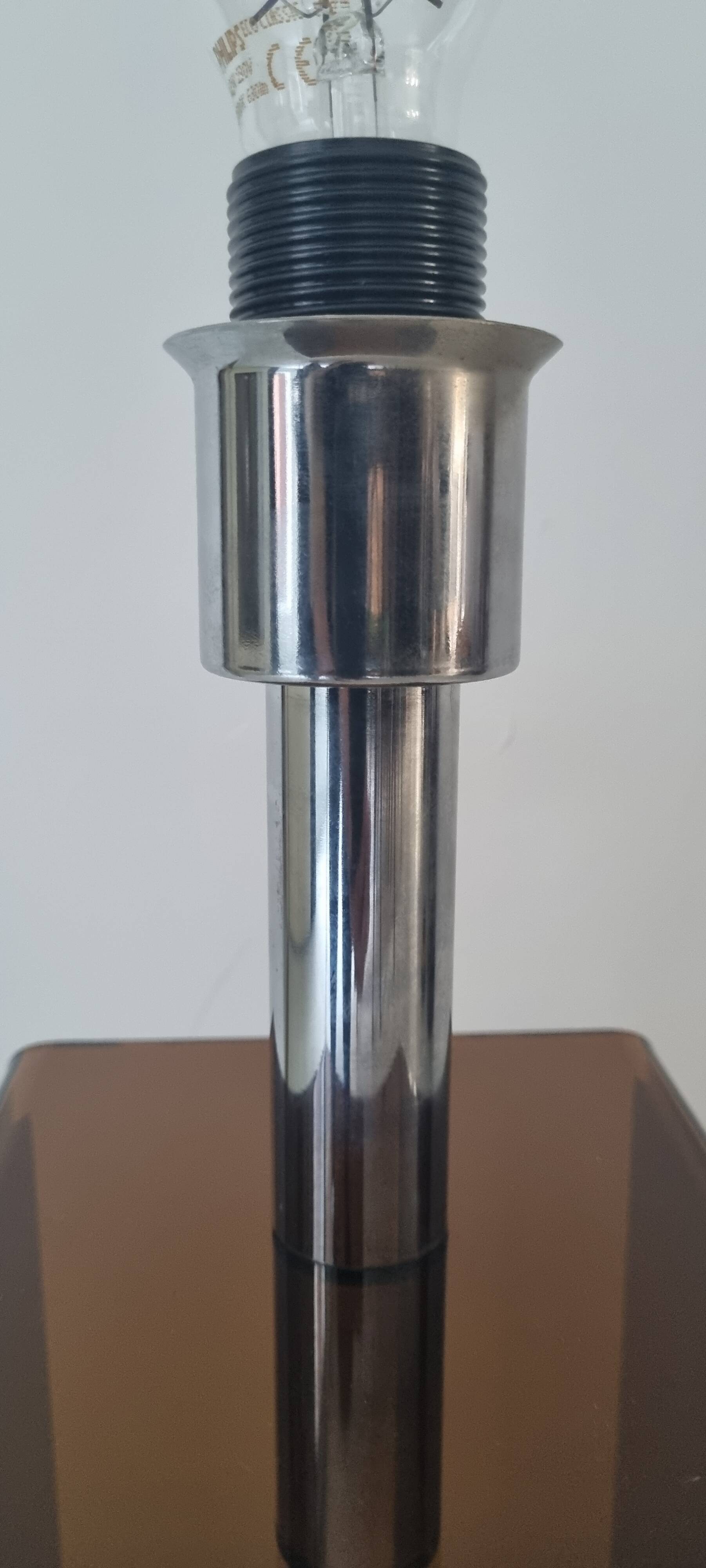 Mid-century smokey brown acrylic glass and chrome table lamp, 1970s