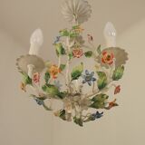 Romantic Vintage Italian Metal 3 Light Cage Chandelier Circa 1930s/40s