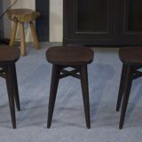Set of 3 designer beech stools attributed to Louis Gamet, 1950s