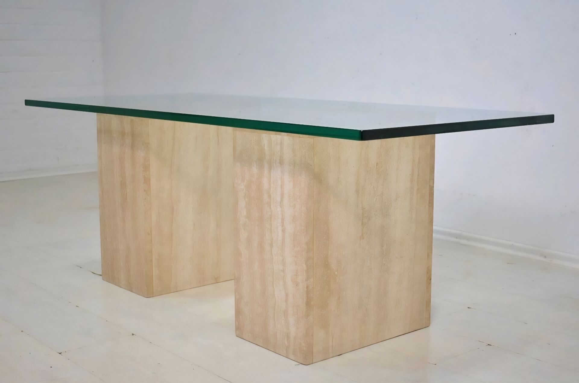 Italian travertine and glass coffe table 1970s Vintage