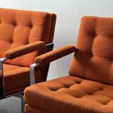 Pair of Karl Erik Ekselius armchair, in orange and chrome Kadrat fabric