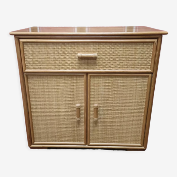 Chest of drawers vintage rattan furniture honey color in very good condition, 70's Gabar