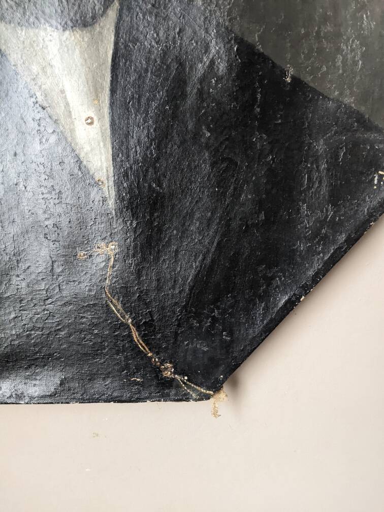 Old oil painting on octagonal canvas portrait countryside decoration