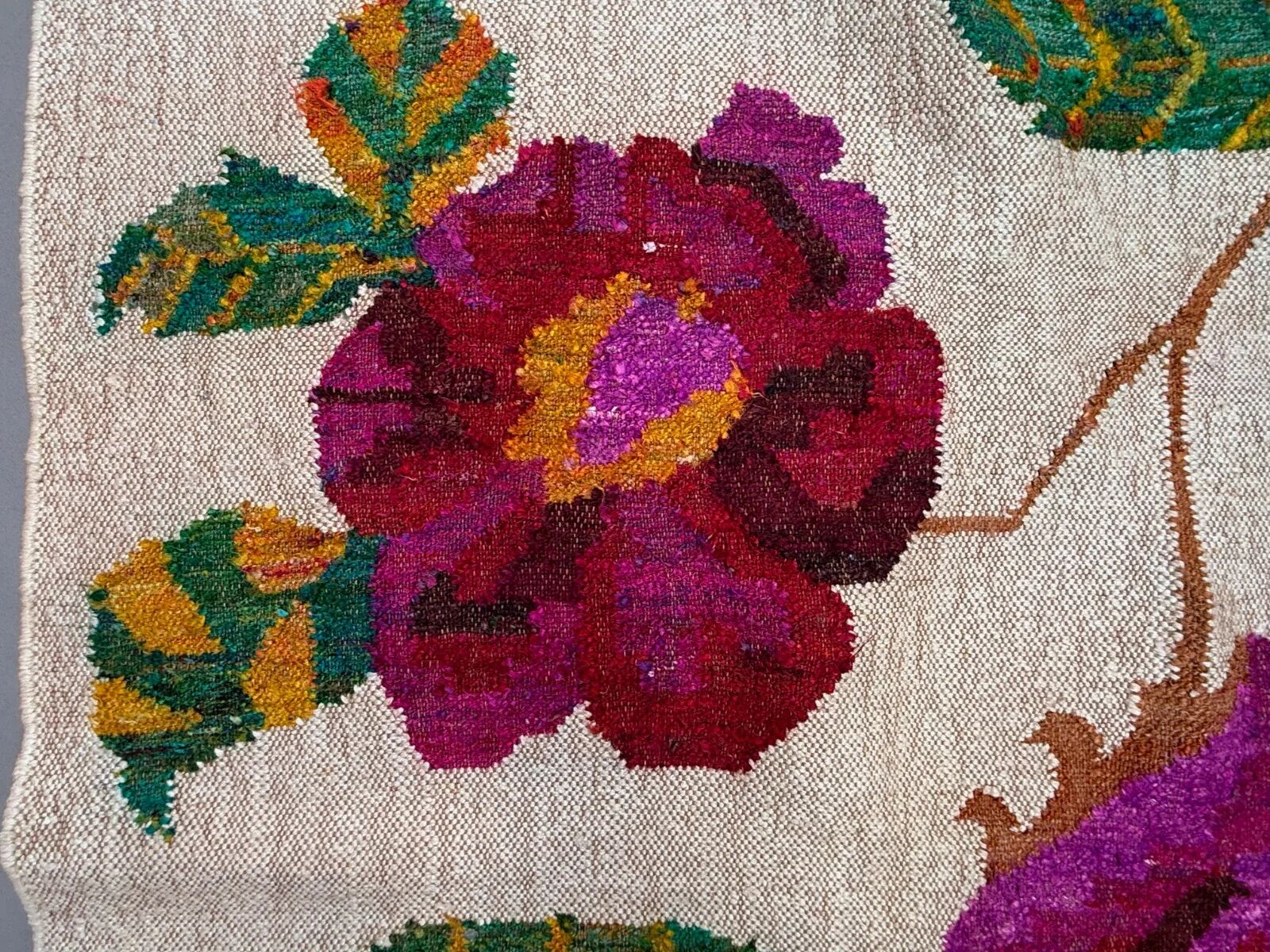 Vintage rose kilim rug 170x240cm shabby wool and silk, boho medium 2544