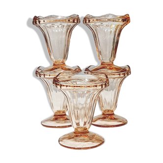 Set of 5 ice cream cups in salmon pink glass