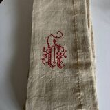 Nappe en toile de chanvre brut 19e brodée XXL