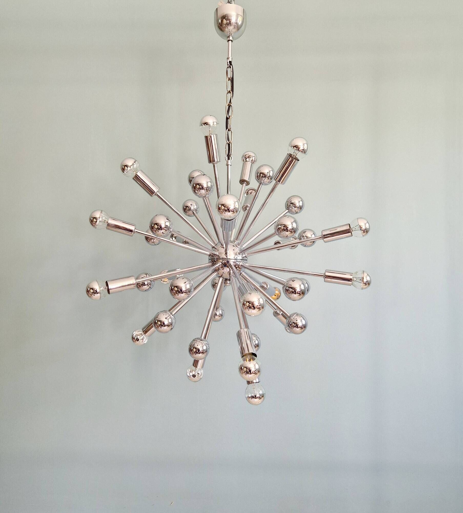 Lustre Sputnik XXL en métal chromé, années 70