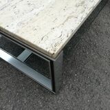 Rectangular coffee table in travertine, glass and aluminium L120