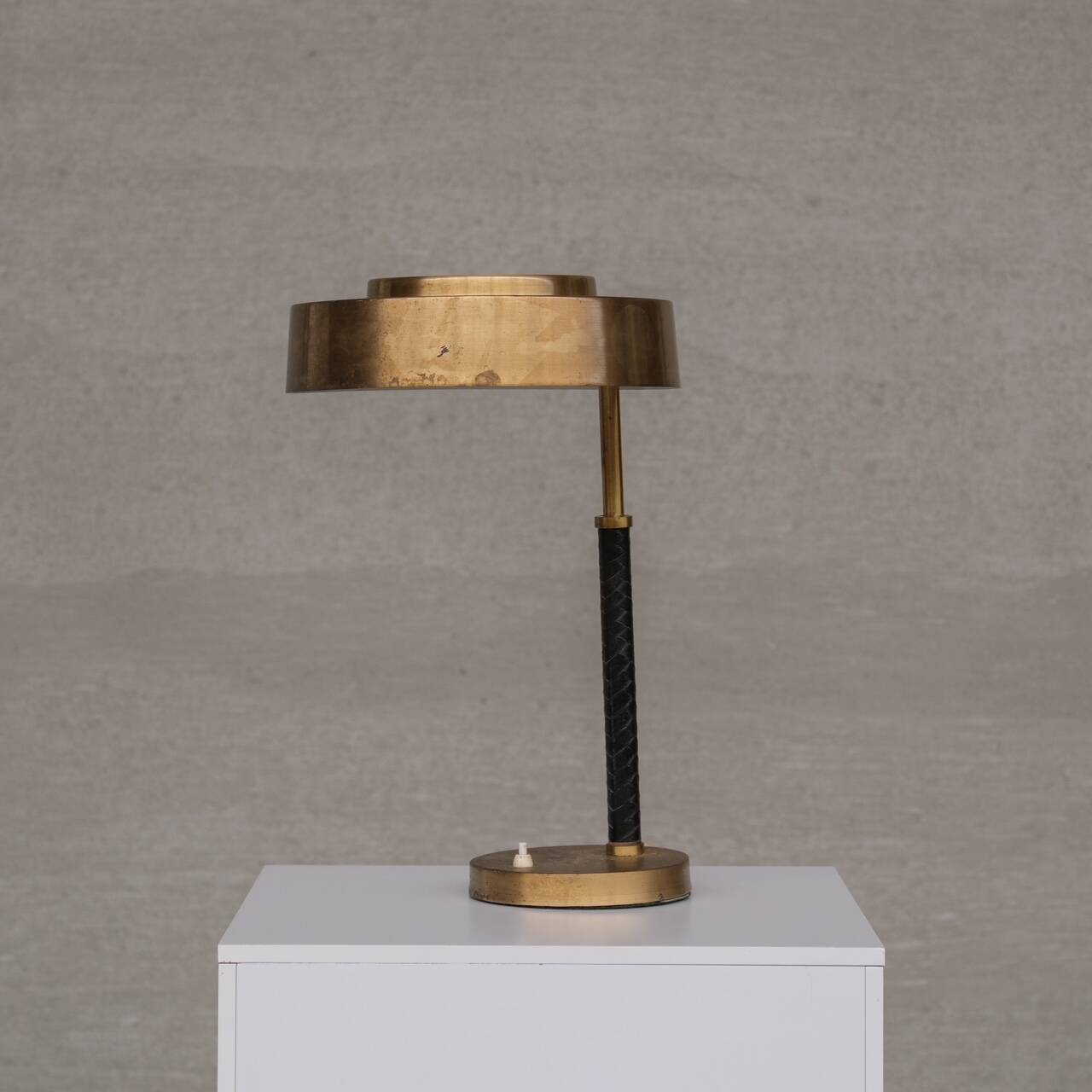 Brass and Leather Swedish Mid-Century Table Lamp