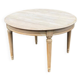 Table à manger ronde Louis XVI décapée en bois massif brut 1960