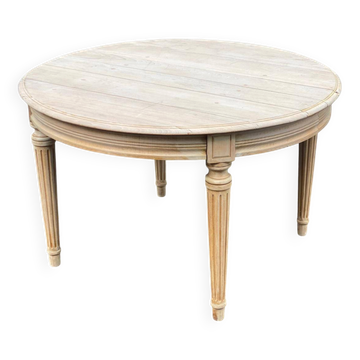 Round dining table Louis XVI stripped in solid raw wood 1960