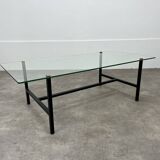 50s coffee table, glass and black metal