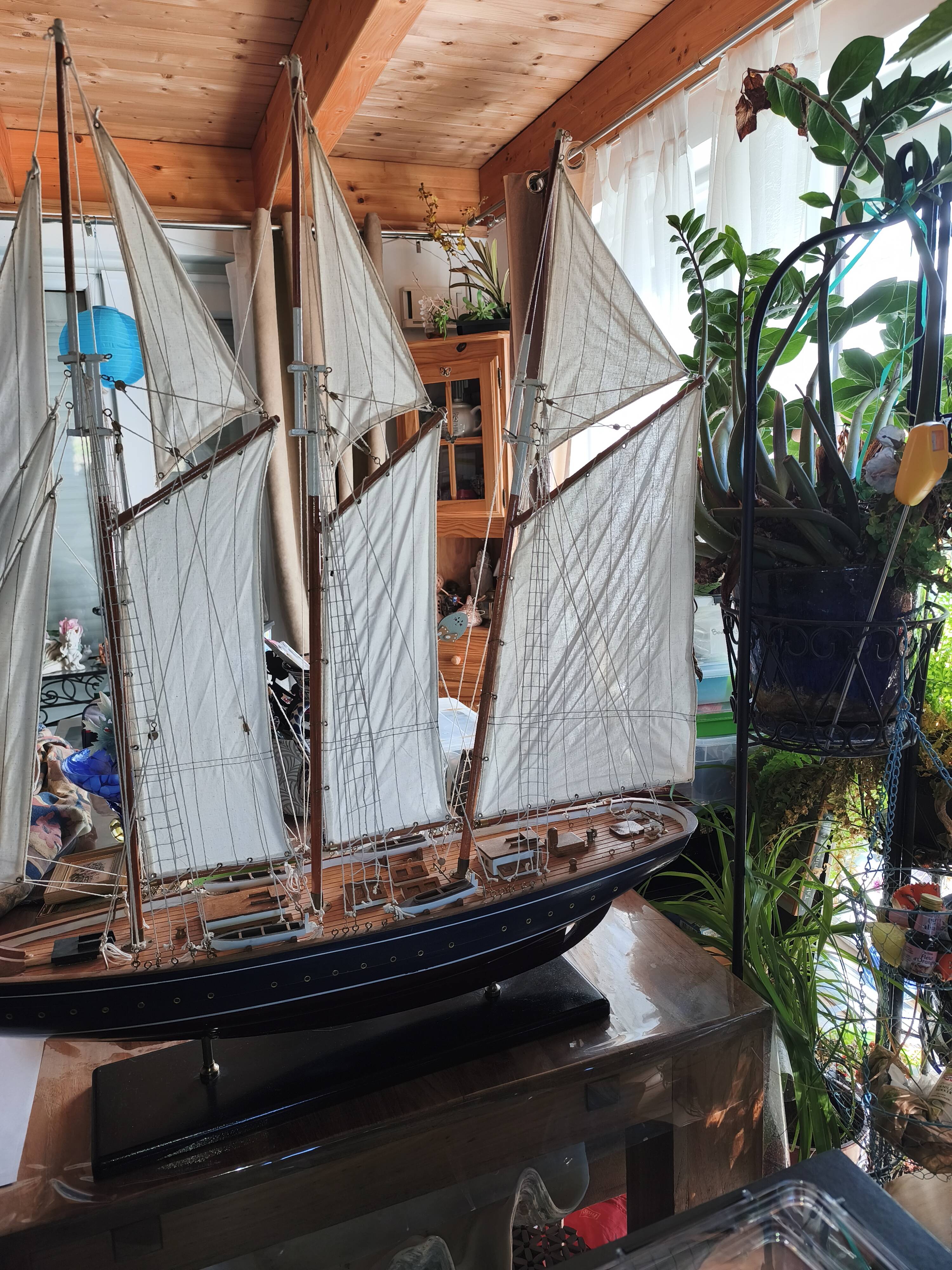 Large model of a three-masted ship, 105 cm x 100 cm x 20 cm.