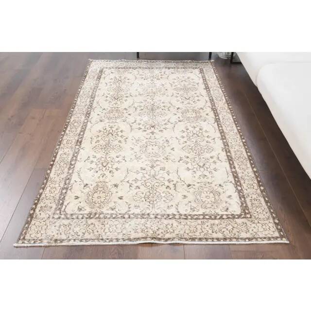Vintage Turkish Oushak Handmade Wool Cotton Beige Area Rug 113x205