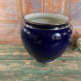 Grand cache pot rond bleu ancien Luneville