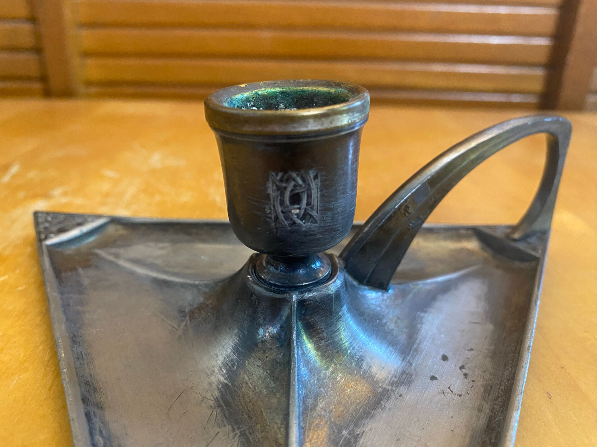 Handheld Candle Holder Art Nouveau Silver Metal Vintage Triangle