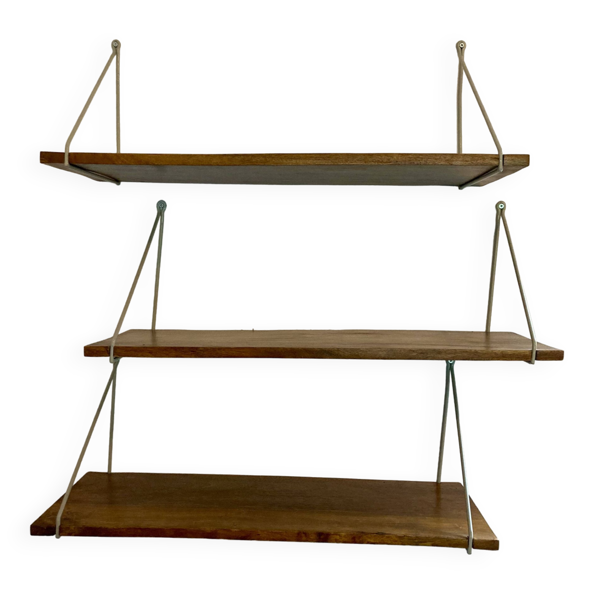 Modular wall shelves in exotic wood