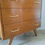 Vintage 1950s secretary desk with compass legs and gilded oak