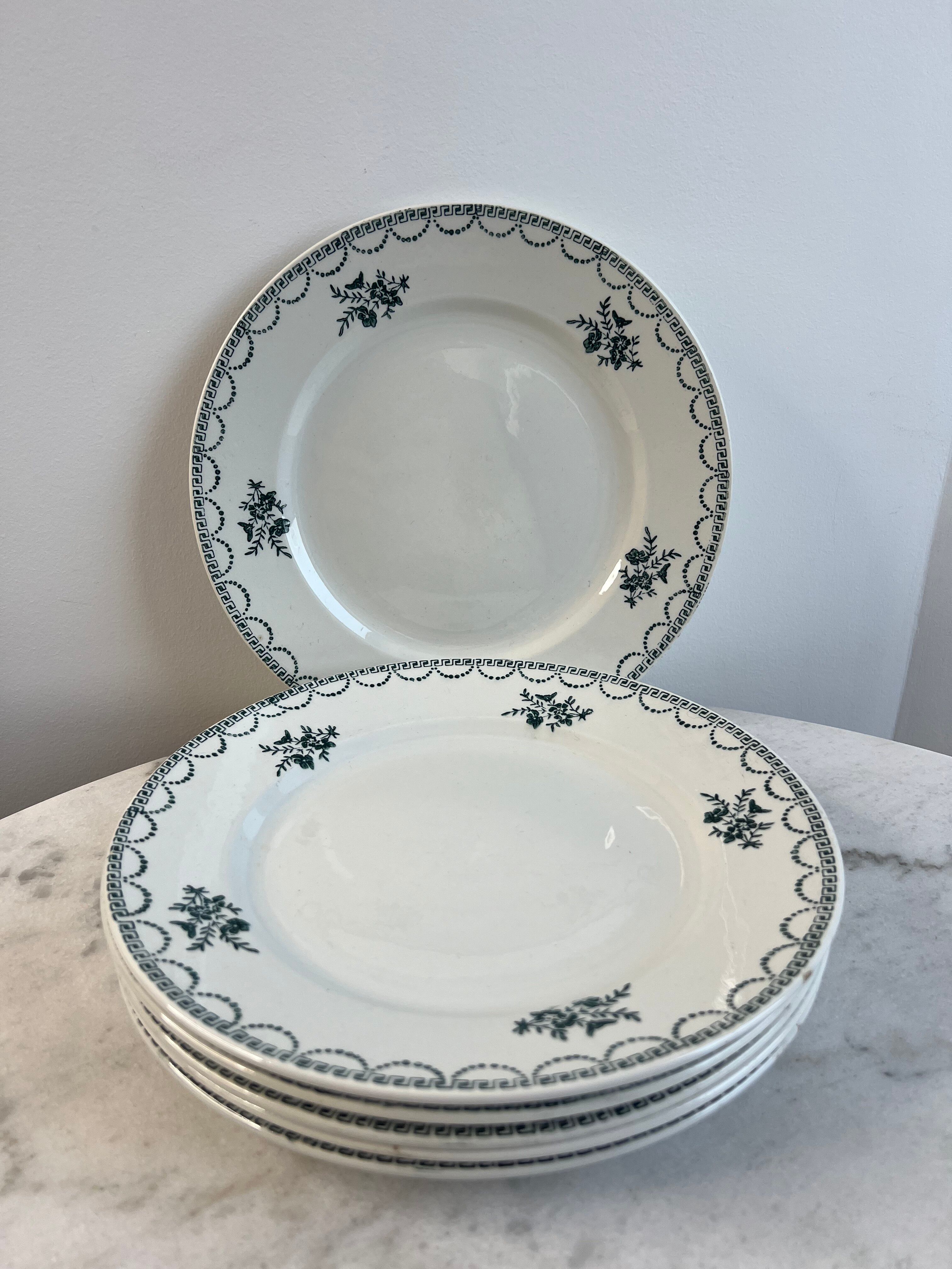 Set of 6 antique flat plates — Céranord pottery, model “