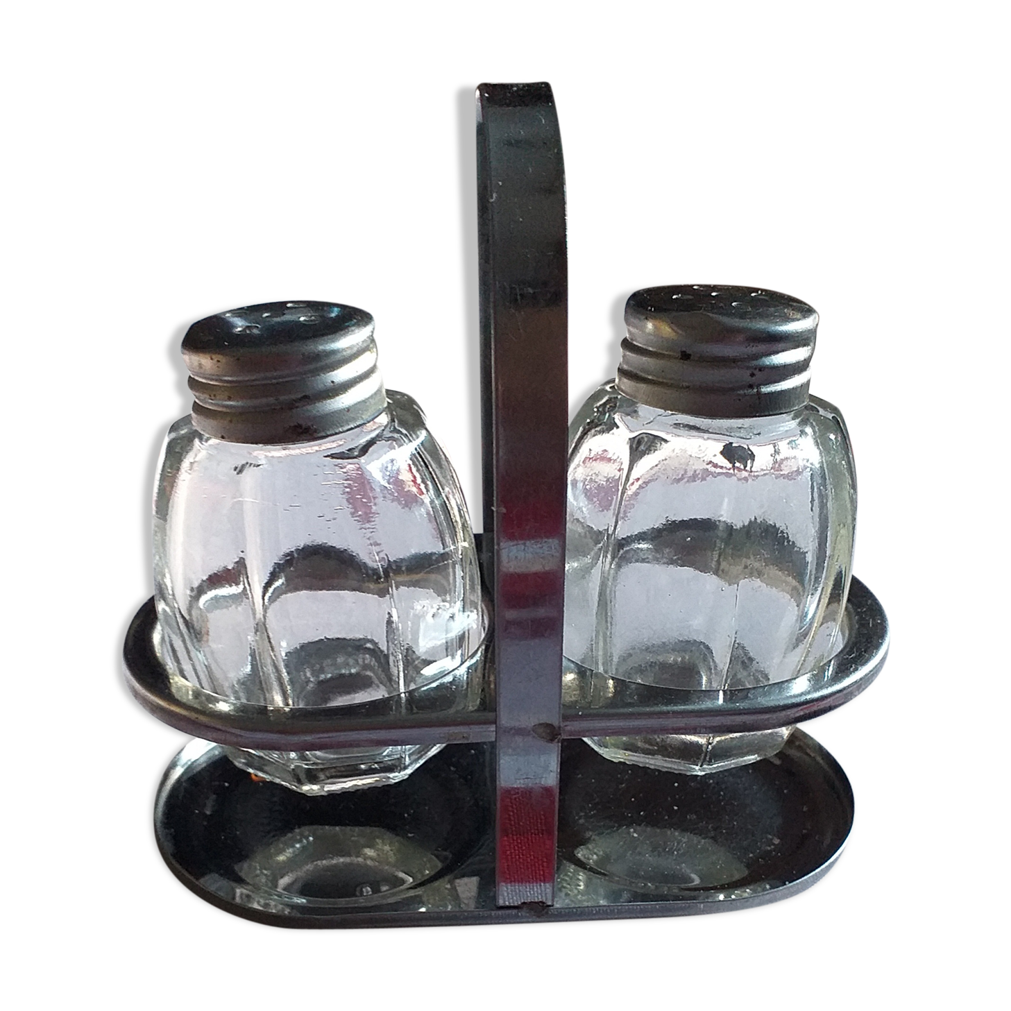 Glass and vintage metal salt and pepper shaker