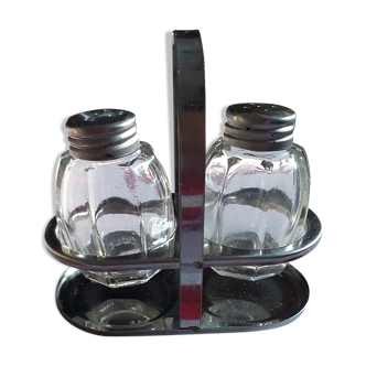 Glass and vintage metal salt and pepper shaker