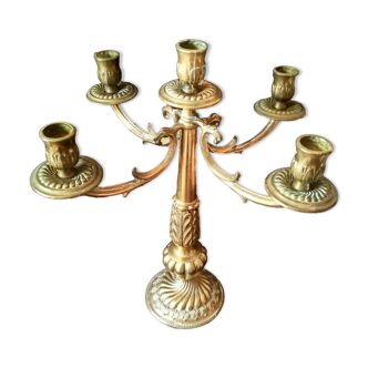 Old candelabra with 5 arms in chiseled bronze
