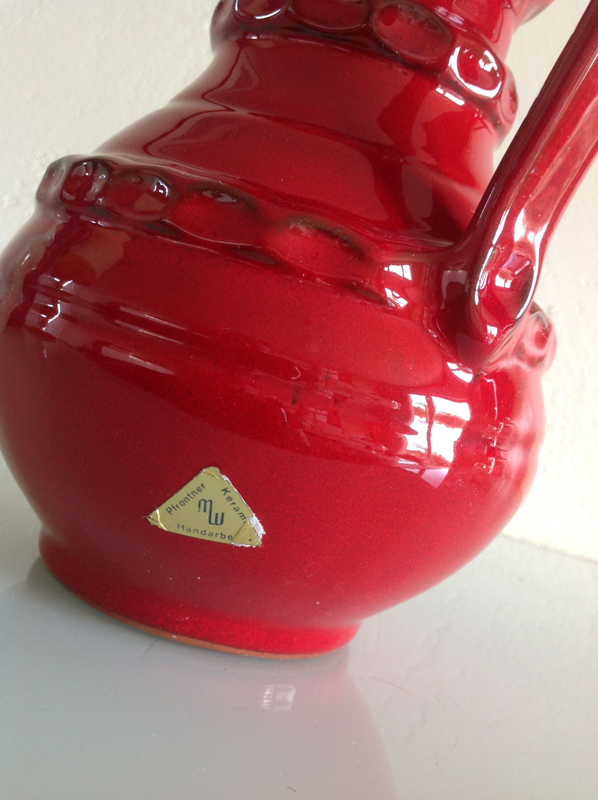 Fat Lava red ceramic vase by Pfortner Keramik / vintage 60s-70s