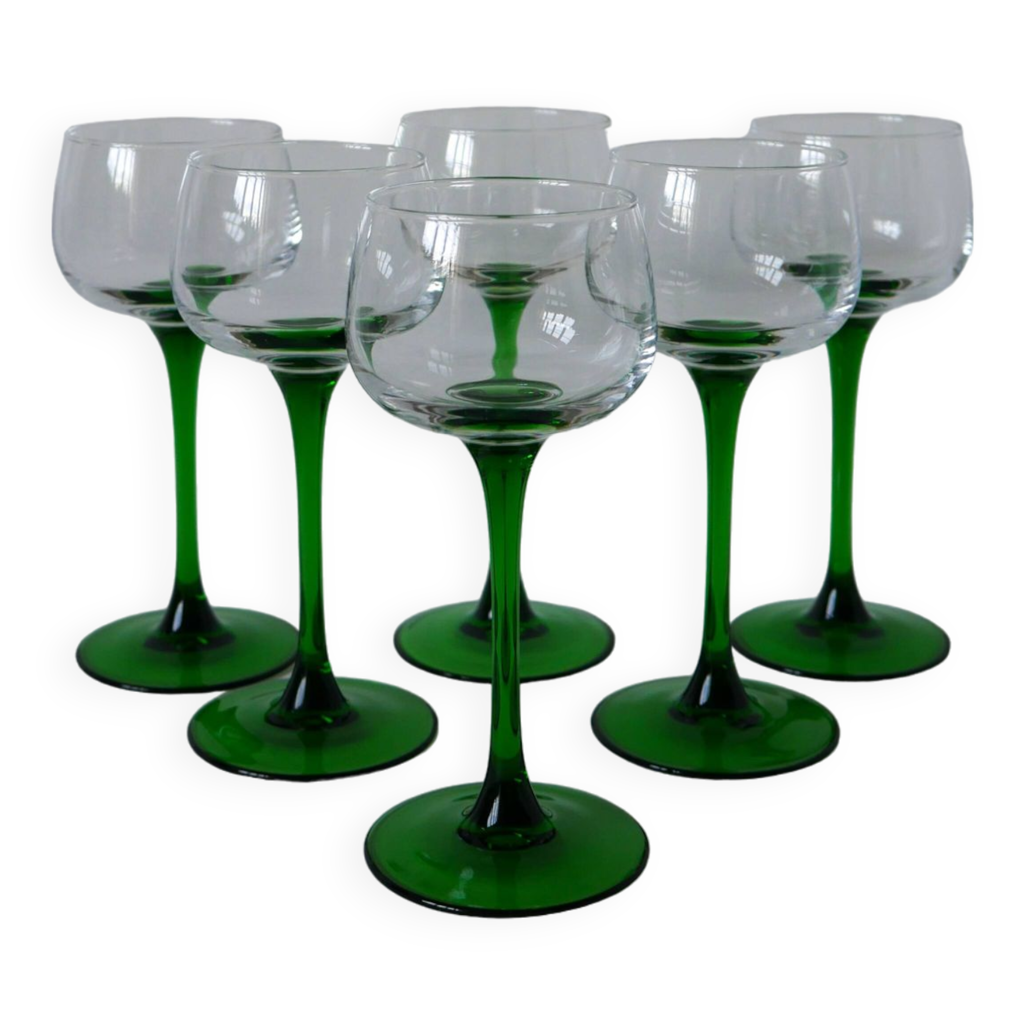 set of 6 green stemmed glasses Made in France Luminarc 1970