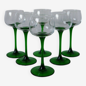 lot de 6 verres à pieds vert Made in France Luminarc 1970