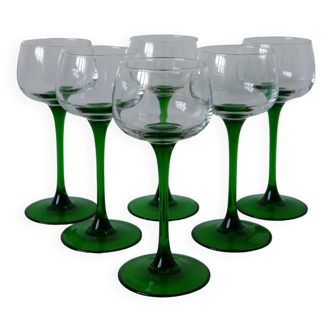 set of 6 green stemmed glasses Made in France Luminarc 1970