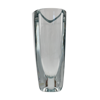 Strombergshyttan, sweden - crystal vase, triangular shape, signed and numbered - 1950s